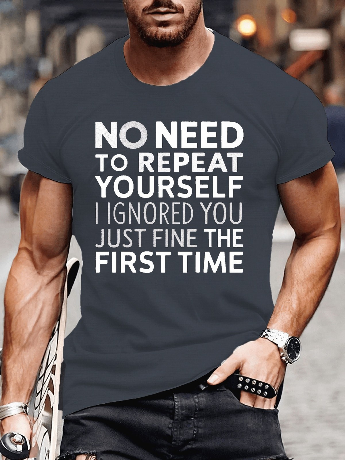 Plus Size Men’s Humorous Graphic T-Shirt – Comfortable, Machine Washable, 180g
