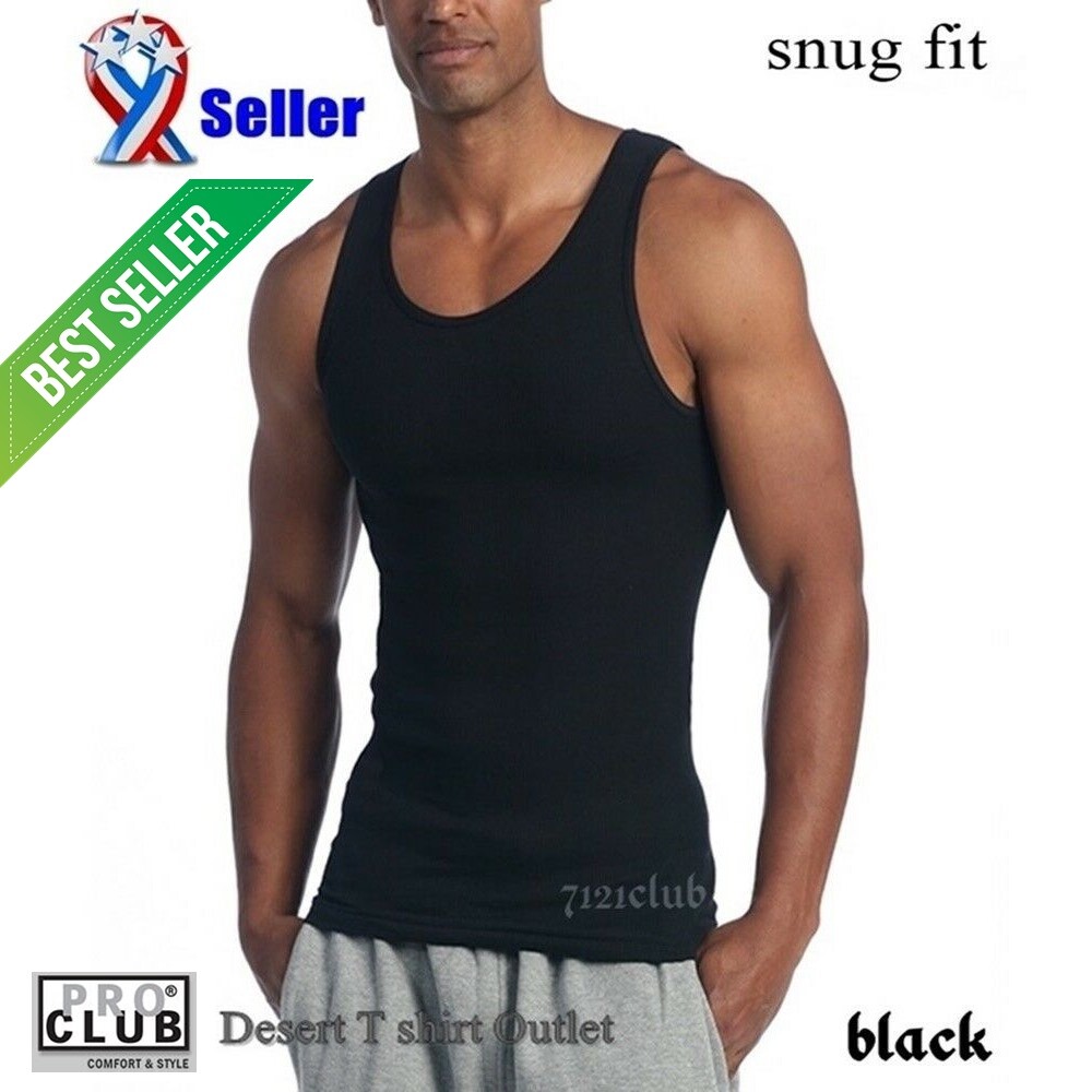 Lot 3 PRO CLUB A SHIRTS TANK TOP BLACK ProClub Mens Wife Beater Undershirt S-7XL