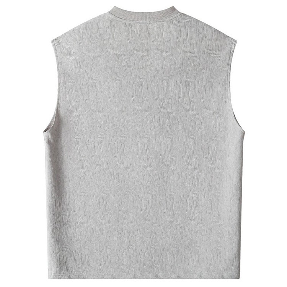 Men V Neck Sleeveless Tank Top Textured Casual Vest Loose Fit for Daily Wear