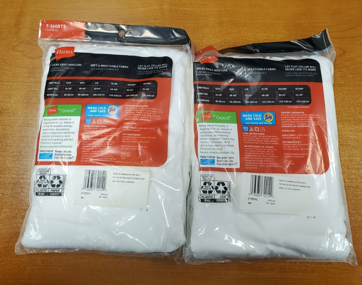 2 Pks of 3: Hanes Tagless Men’s White Crew T-Shirt Undershirt *Size M* (AD3268)