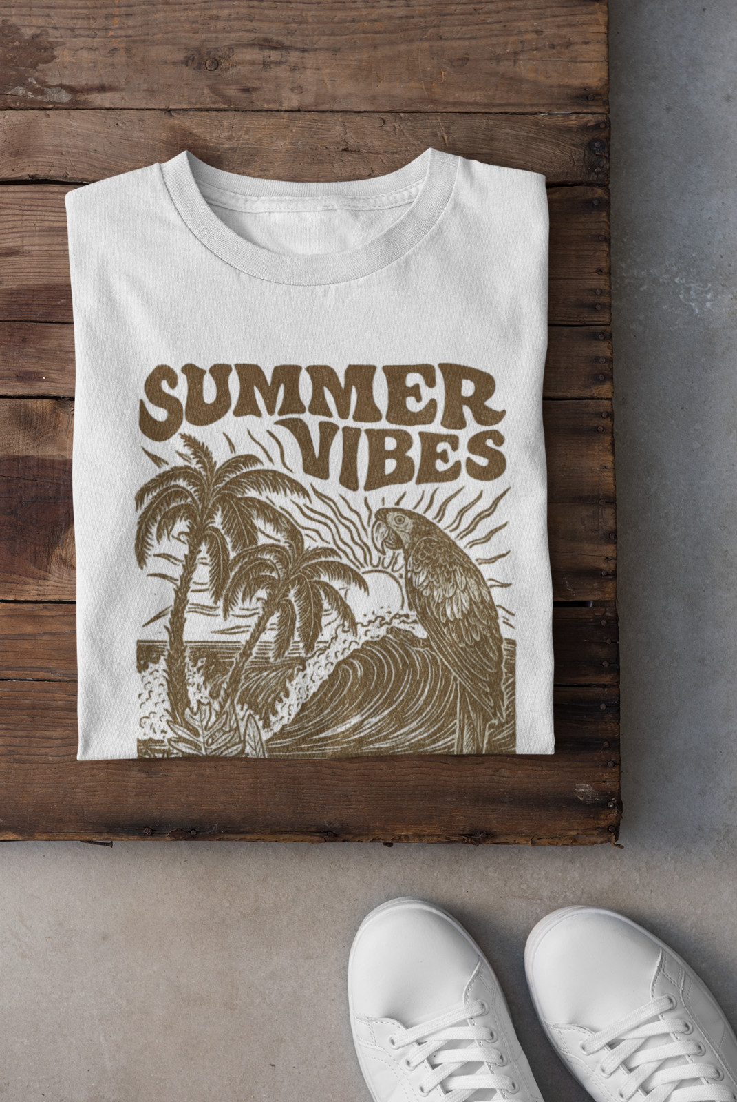Summer Vibes Hawaii Beach Graphic T-Shirt Retro Parrot Surf Design Unisex A119