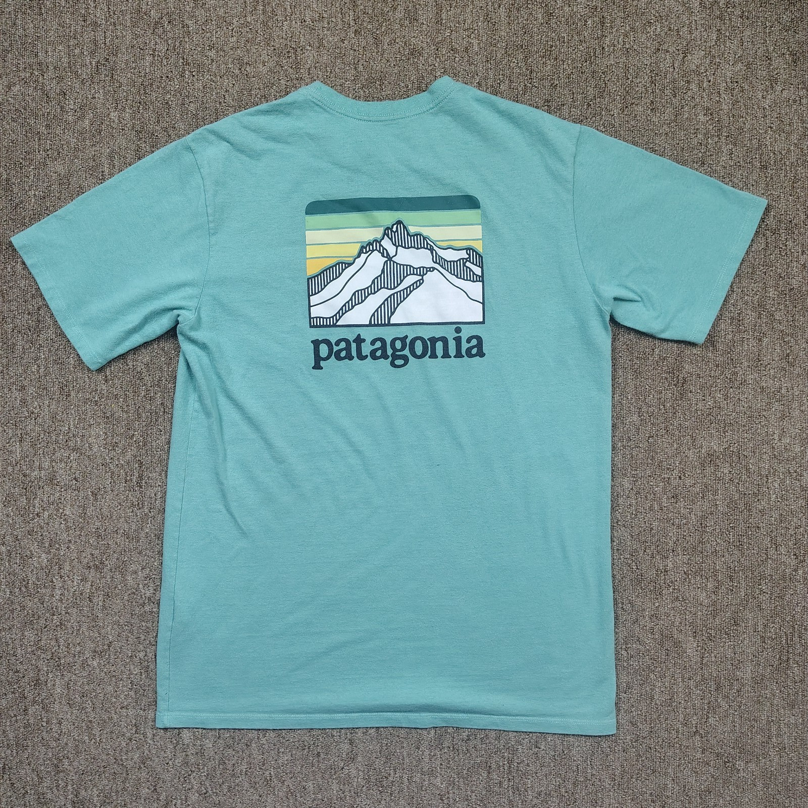 PATAGONIA Pocket Shirt Men S Blue Mountain Range Graphic Logo Outdoors Hiking
