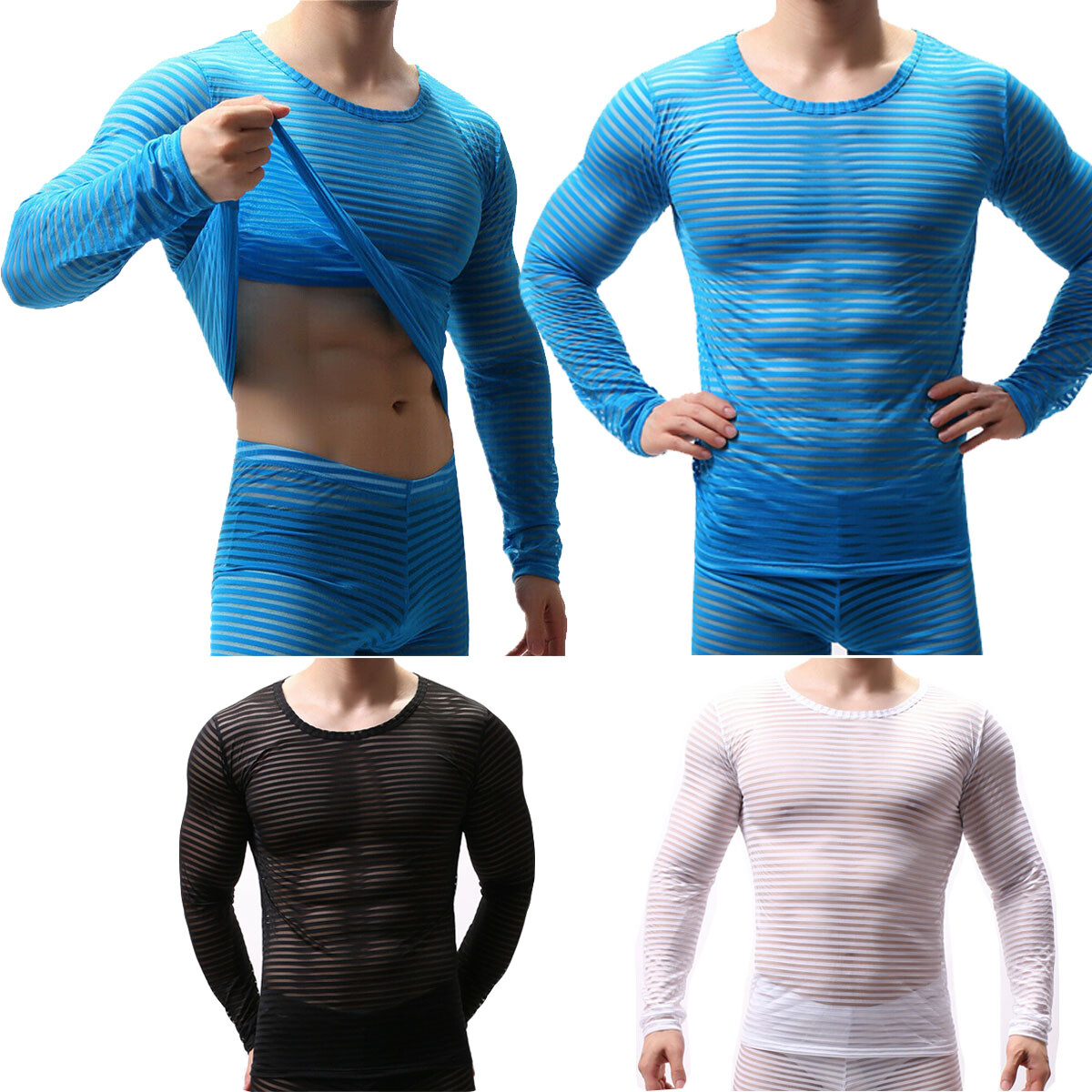 Men See Through Tank Top Striped Sheer Vest Clubwear Muscle T-Shirt Undershirts