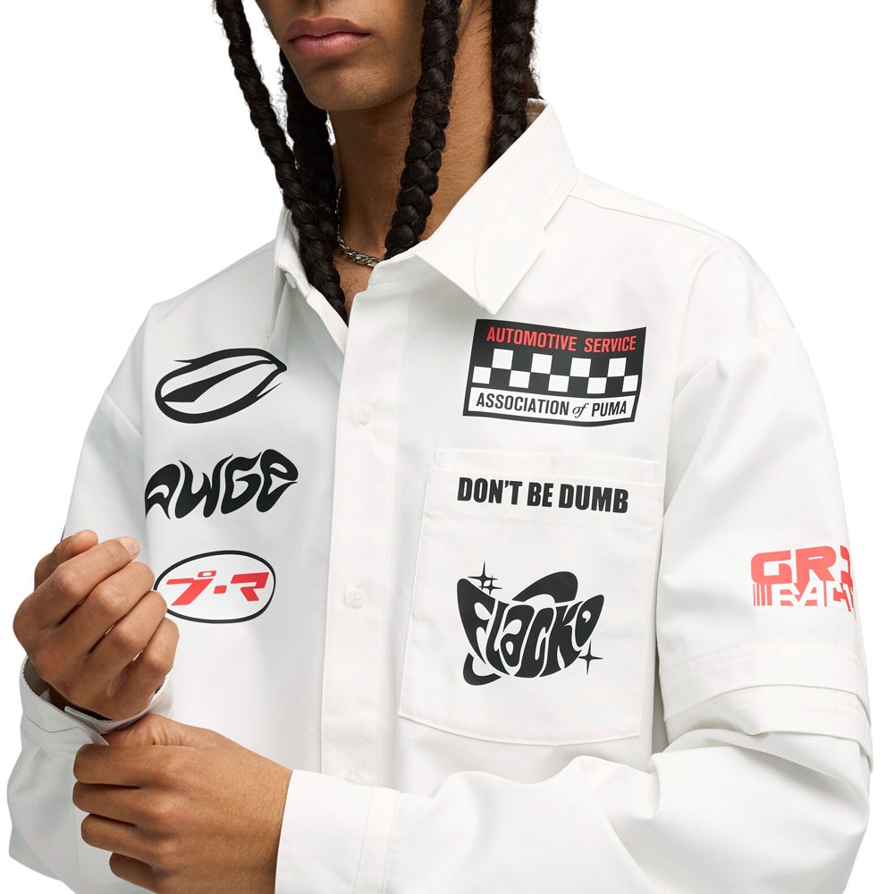 PUMA Asap Rocky X Layered Pit Graphic Collared Long Sleeve Button Up Mens Size