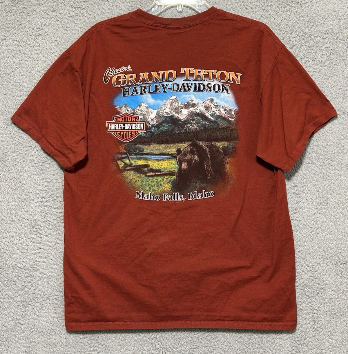 2013 Harley Davidson Grand Teton Idaho Falls Tee Cyan Biker Graphic Shirt Size L