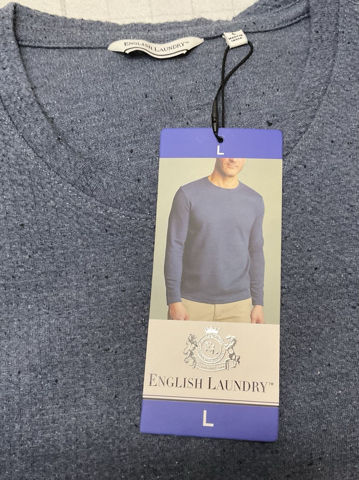 English Laundry Mens Long Sleeve Crewneck Shirt Blue Comfort Stretch Recycled L