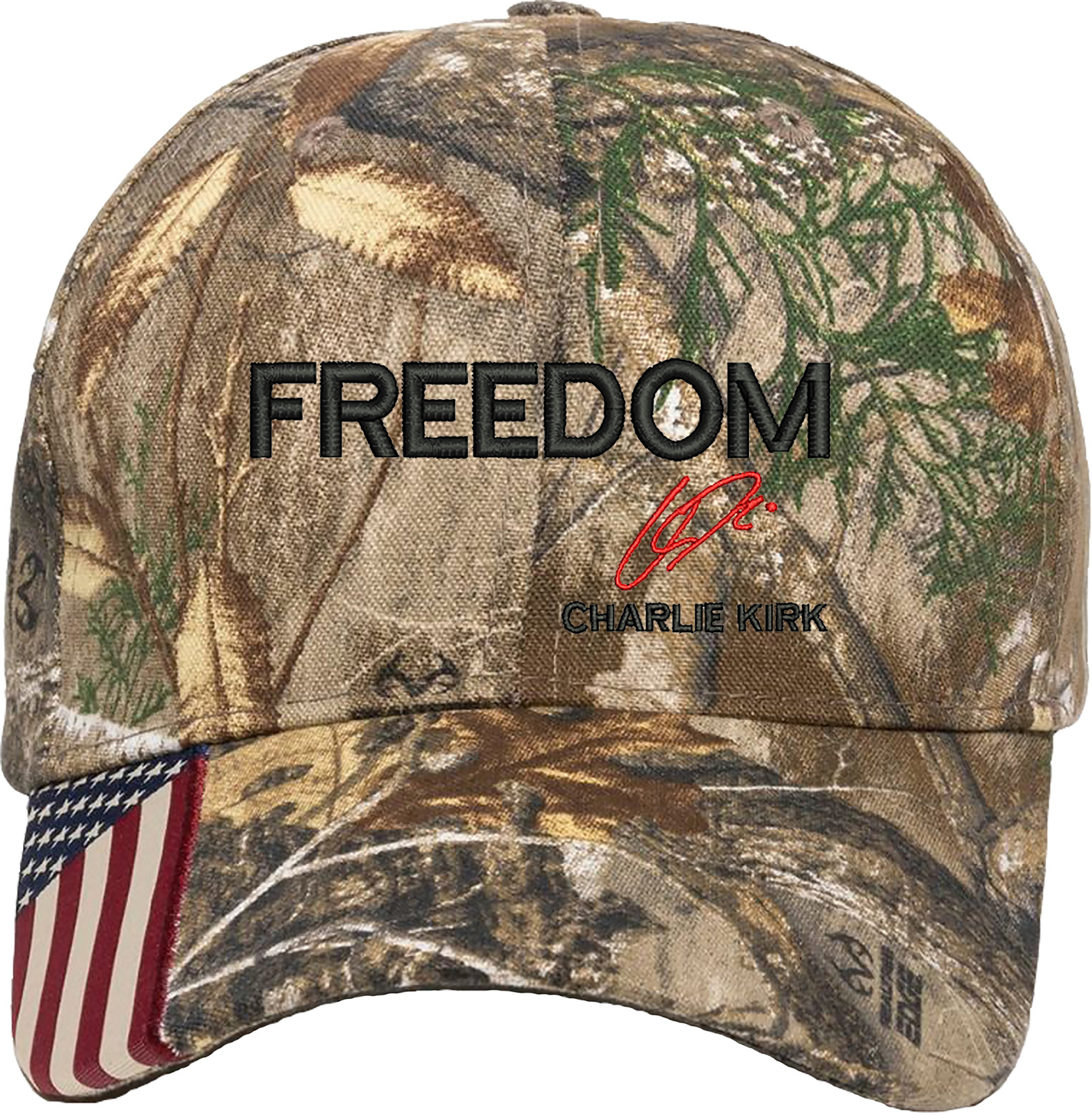 Freedom Charlie Kirk Signature Embroidered OFM Hat with US Flag on bill