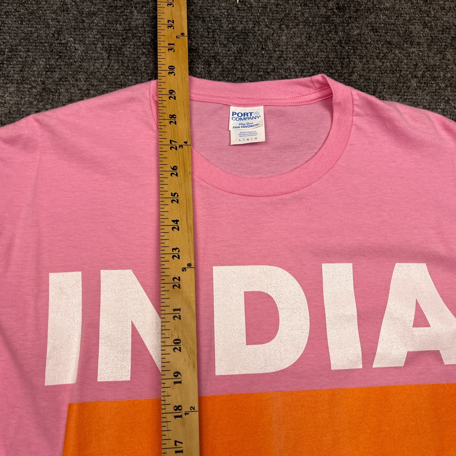 Port & Company Big India Flag Spell Out T Shirt Adult Large Pink Tee