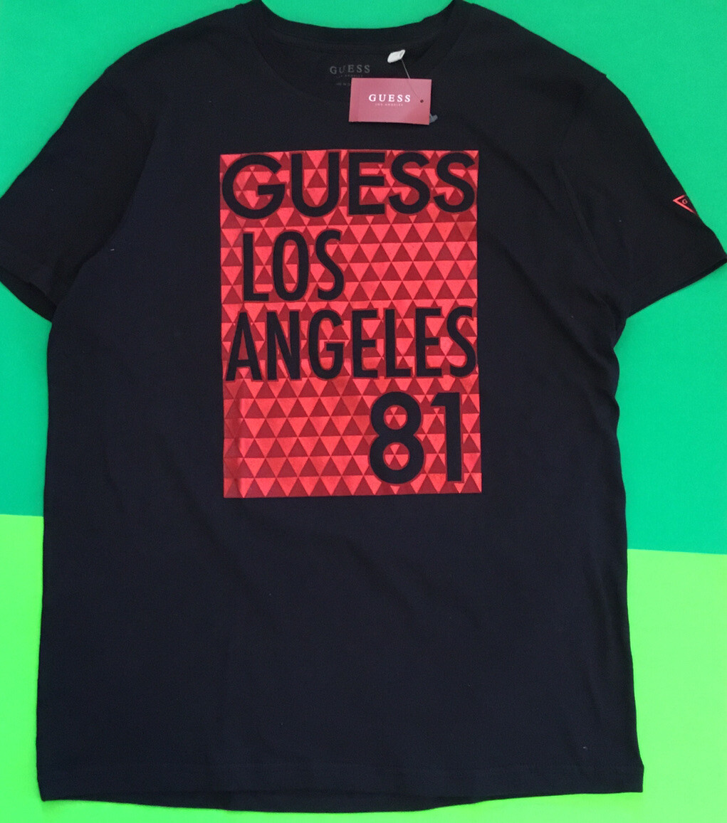 GUESS Los Angeles Men’s Short Sleeve T-Shirt Size MEDIUM Black w/ Red Cotton NEW