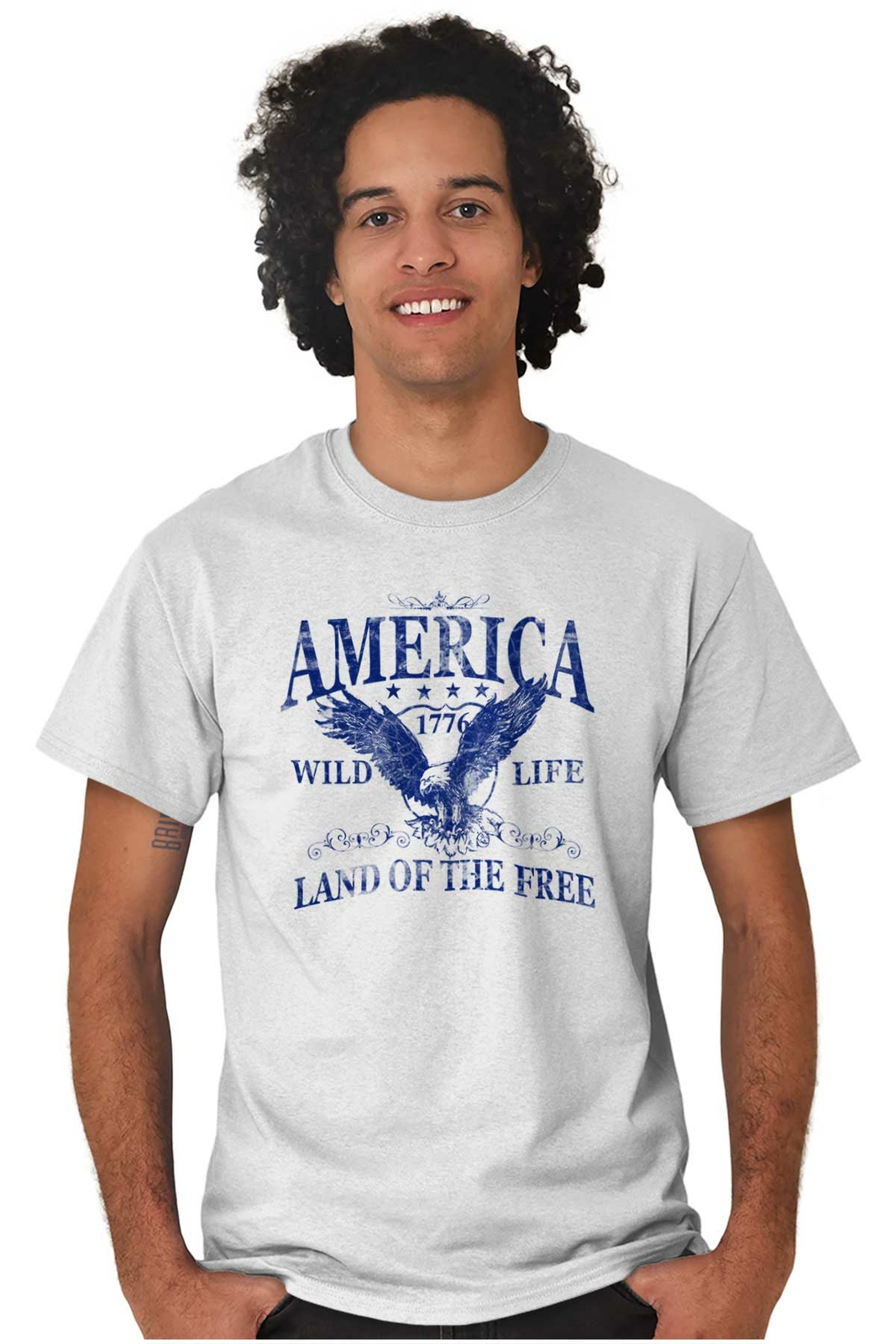 America Wild Life 1776 Land of the Free Adult Short Sleeve Crewneck Tee