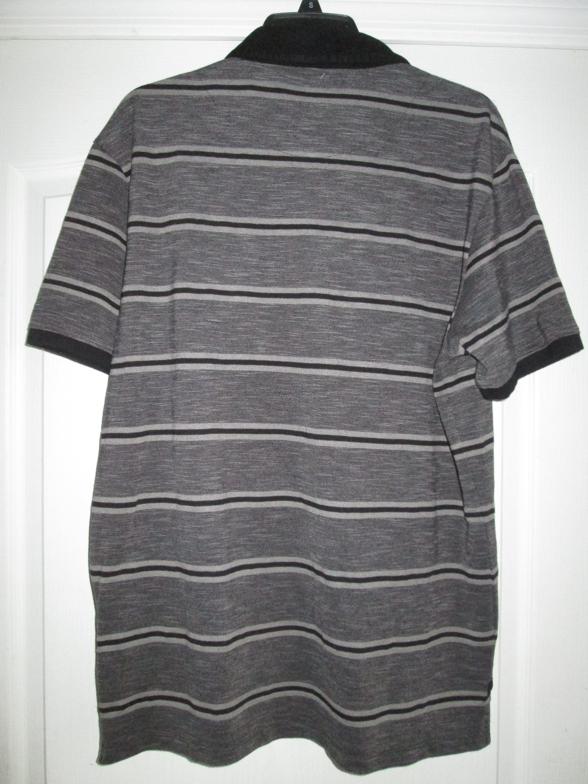 7 Diamonds Contrast Collar Stripes Men Polo T-Shirt Black Charcoal XL