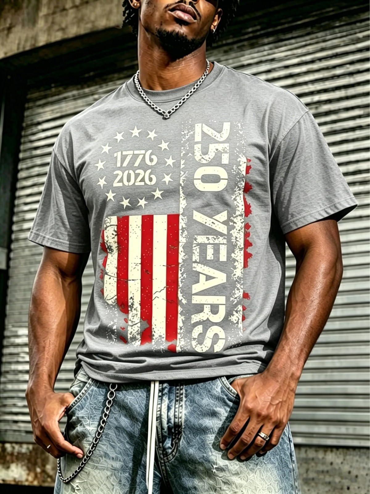Vintage 1776-2026 250th Anniversary Cotton Round Neck Casual Graphic Tee