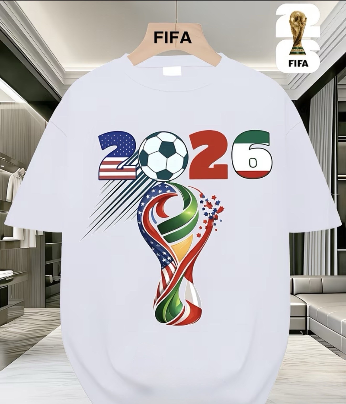 Fifa World Cup 2026 TShirt Soccer Graphic Tee USA Football Large White