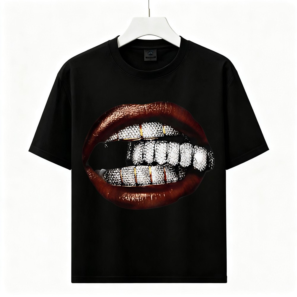 Diamond Grillz Lips Graphic T-Shirt Hip Hop Rap Streetwear Men Women Vintage Tee
