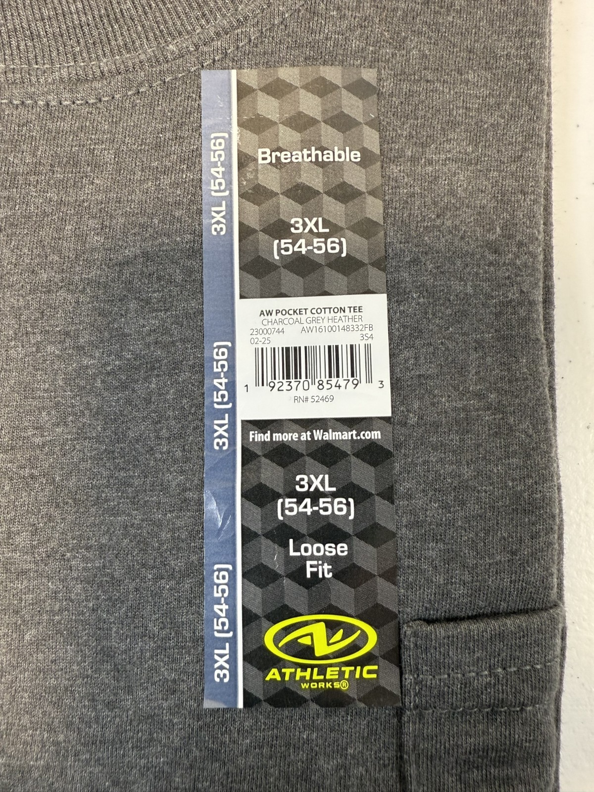Men’s Shirts, (New w/tags), Athletic Works, S/S Crew Neck Pocket Tee 3XL (54-56)