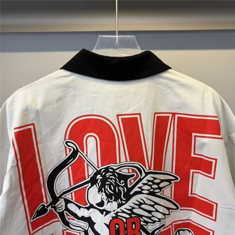 Mixed Emotion Letter Print Casual Zippered Collar Short-Sleeved Shirt