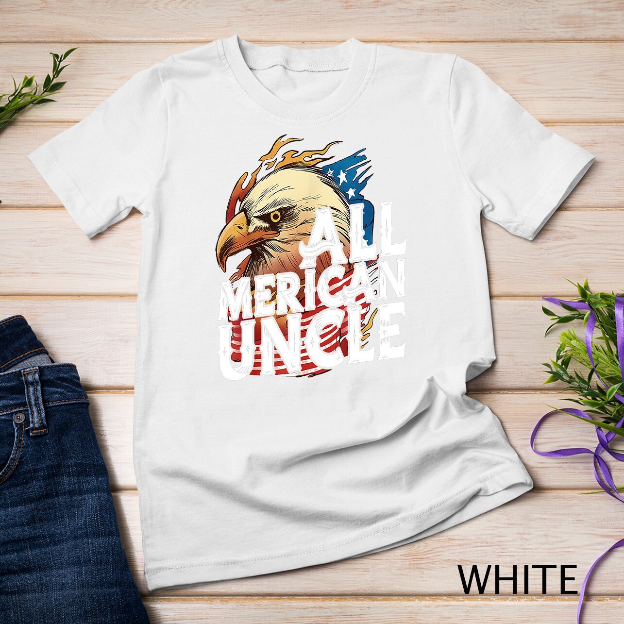 Mens All Merican Uncle 4th of July Day Eagle USA Flag American Unisex T-shirt