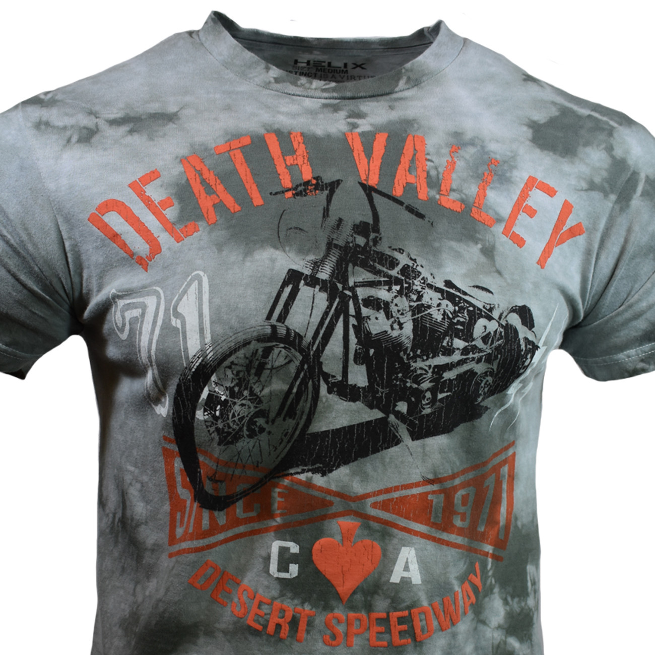 DEATH VALLEY Men’s T-shirt- CA Desert Speedway 1971 Motorcycle -GRAY TIE DYE