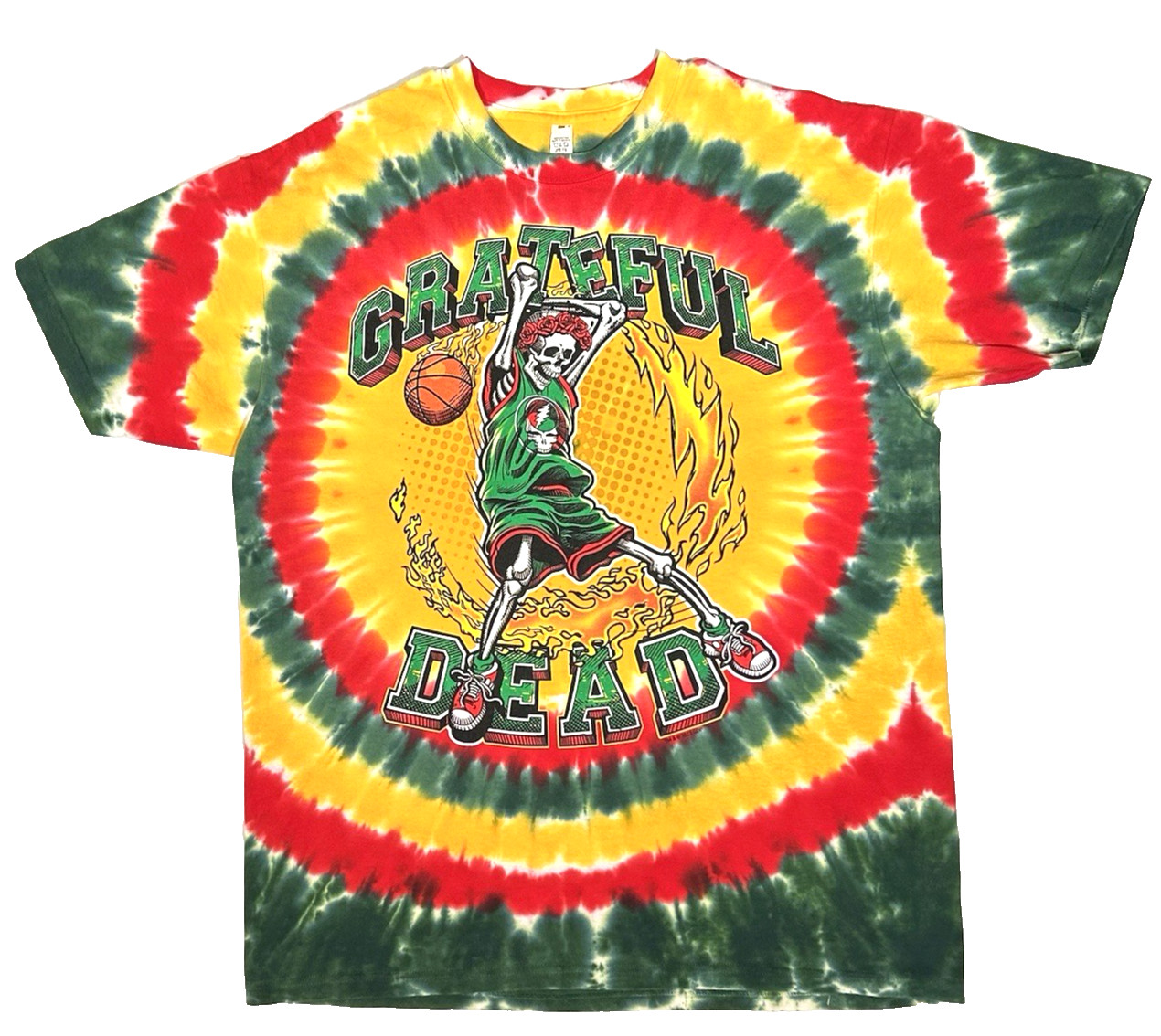 Grateful Dead Dunker Front/Back Graphic Grn/Red/Yellow Tie Dye T-Shirt Large New