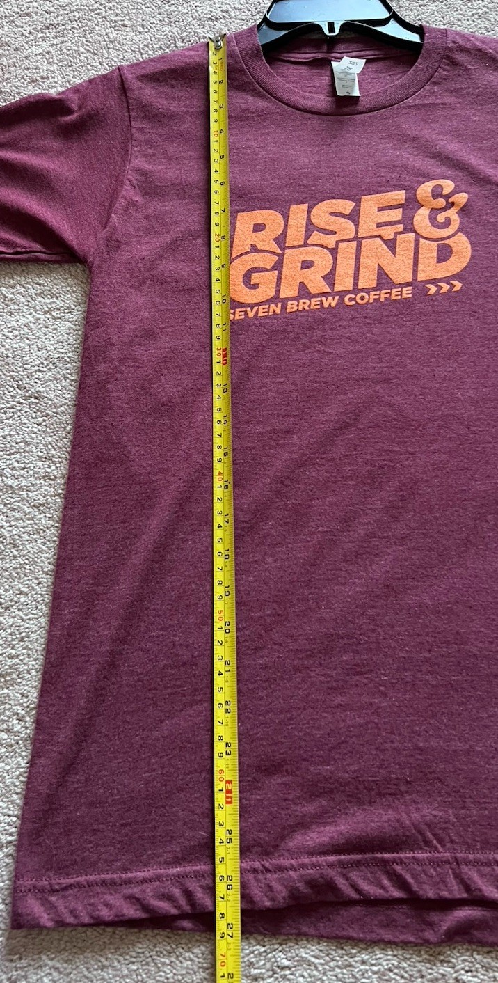 7 Brew Coffee Rise & Grind SM Maroon Orange T-Shirt RARE State Va Hokies TECH VT