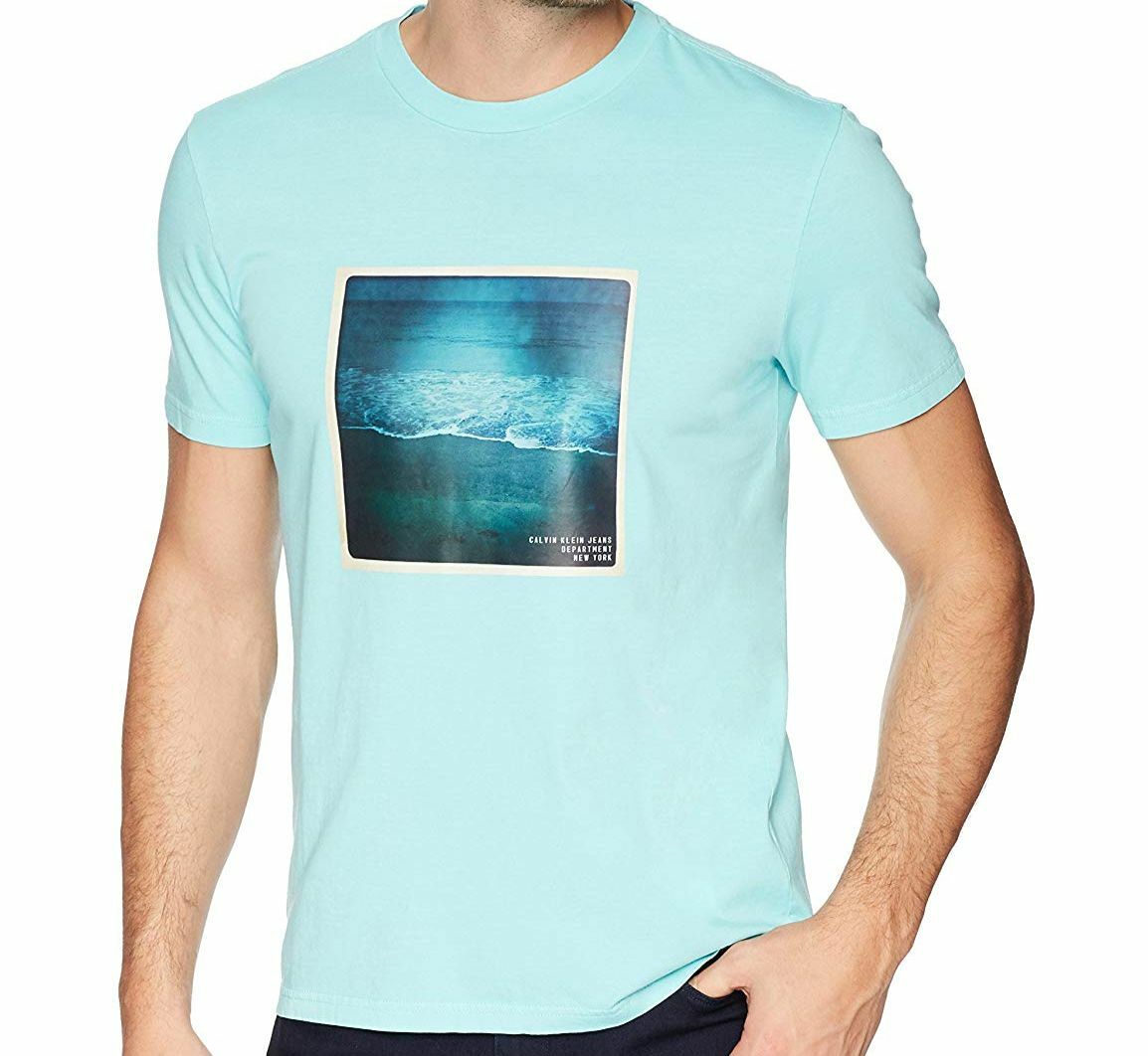 $115 Calvin Klein Men Blue Beach T-Shirt Crew-Neck Short-Sleeve S *DAMAGED*