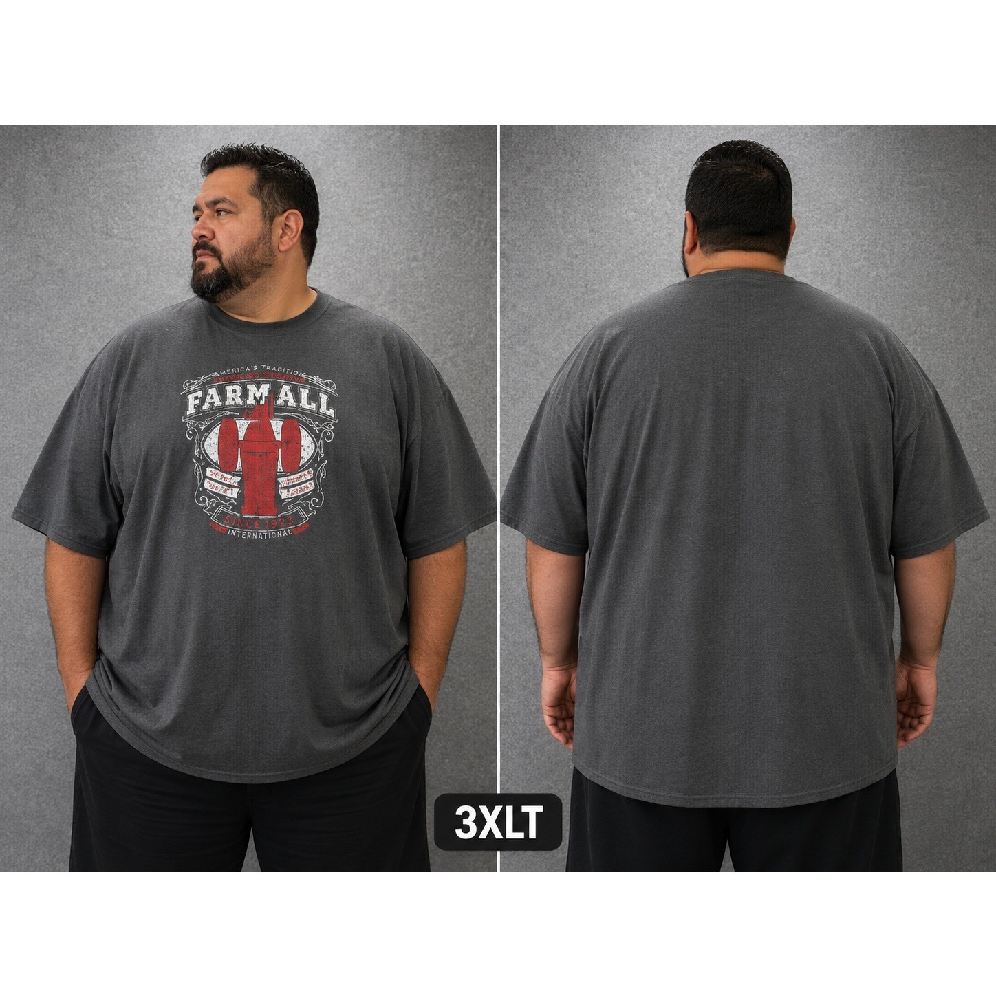 Case IH Farmall Tractor T-Shirt Mens 3XL Tall Gray Graphic Short Sleeve Tee