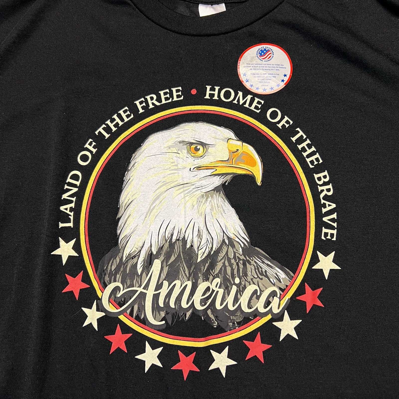 Land of The Free Home Of The Brave USA Eagle Large Black T shirt Lightweight