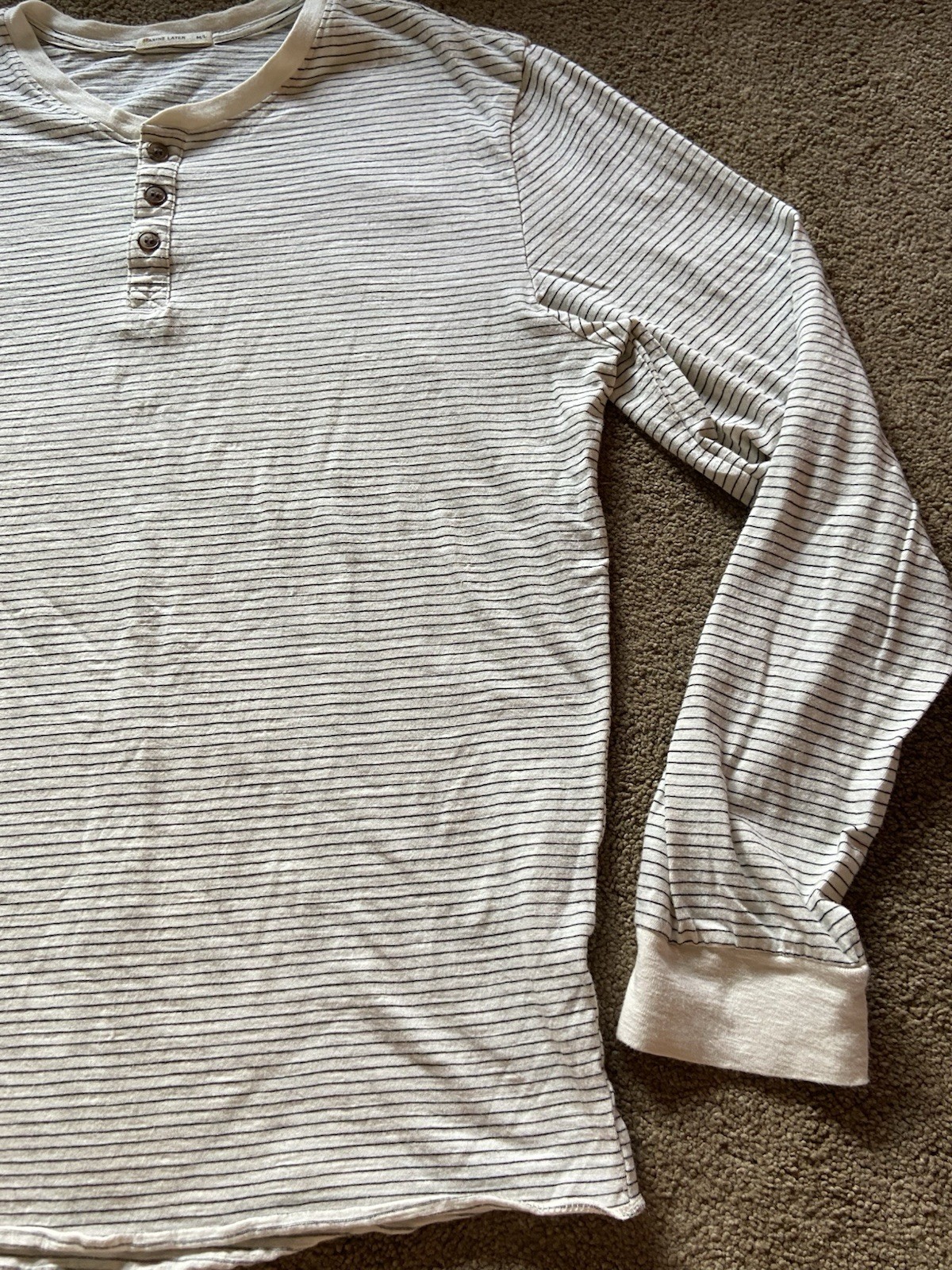 Men’s Marine Layer Long Sleeve Henley Shirt M/L White Striped Cotton Blend