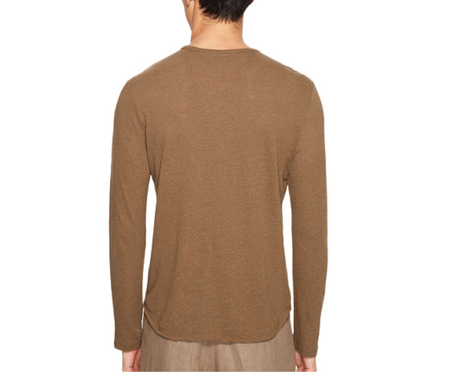 $115 VINCE TOBACCO LONG SLEEVE LINEN BLEND RAW EDGE HEM CREWNECK T-SHIRT Sz S