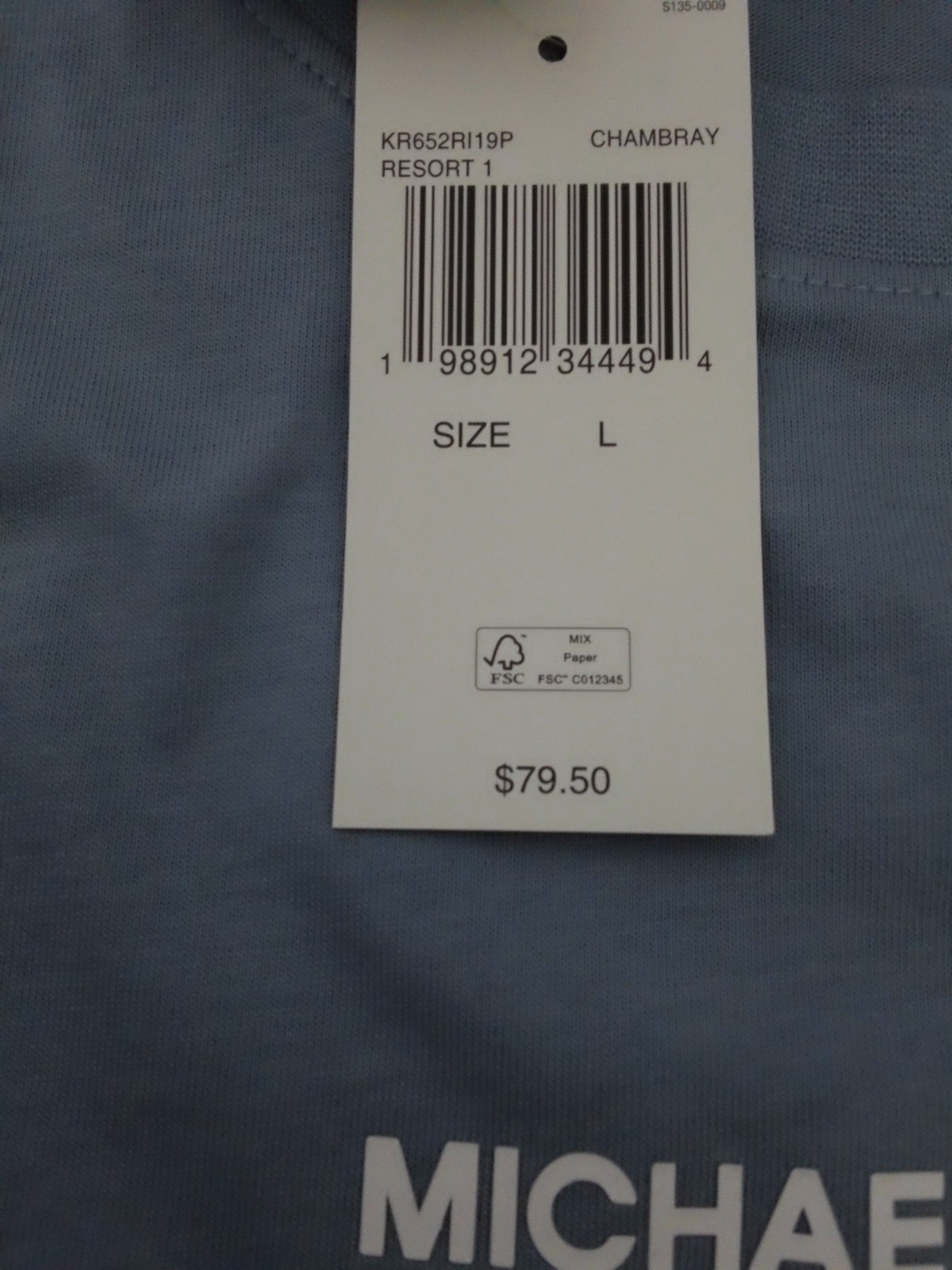 NWT Men’s Size Large Michael Kors Chambray Color T-Shirt