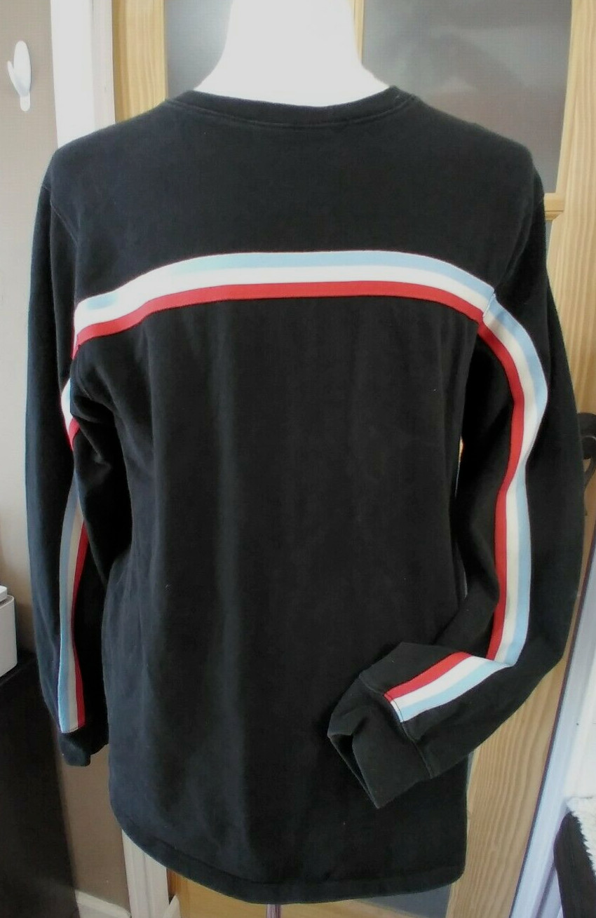 Ninth Hall Mens Shirt LG Black W/ Red White Blue Stripe Heavyweight Cotton Nice