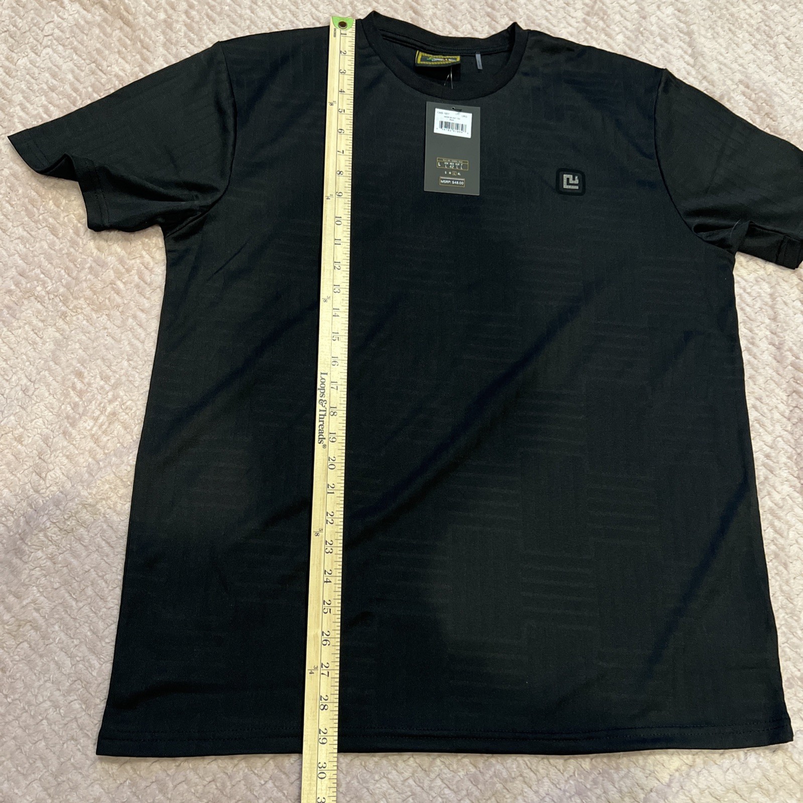 NWT Casa Moda Couture~LARGE~Men’s SS Knit Tee Black Textured X Line Pattern
