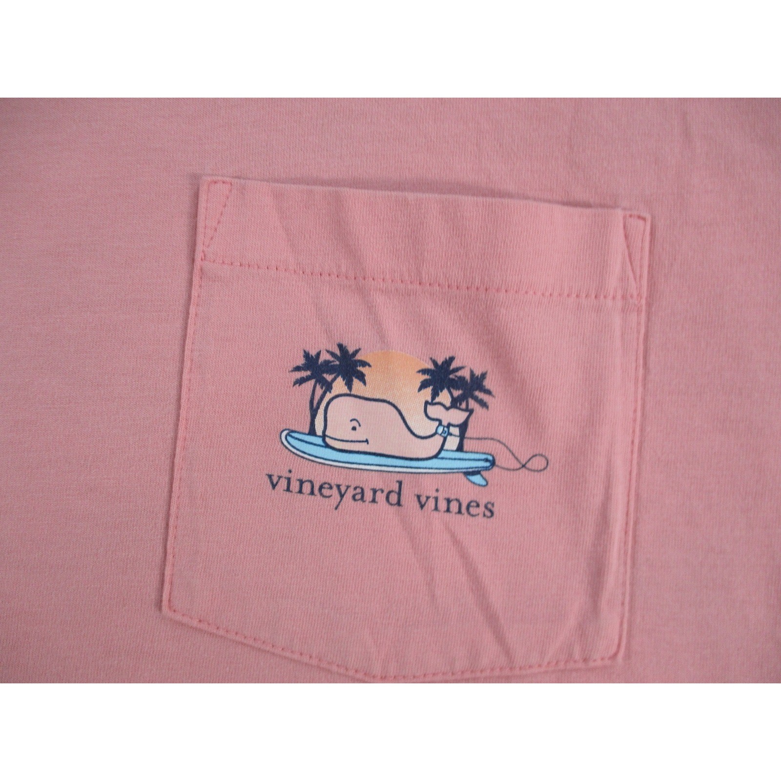 Vineyard Vines Mens XL Pink Surfboard Whale Graphic Pocket T-Shirt Short Sleeve