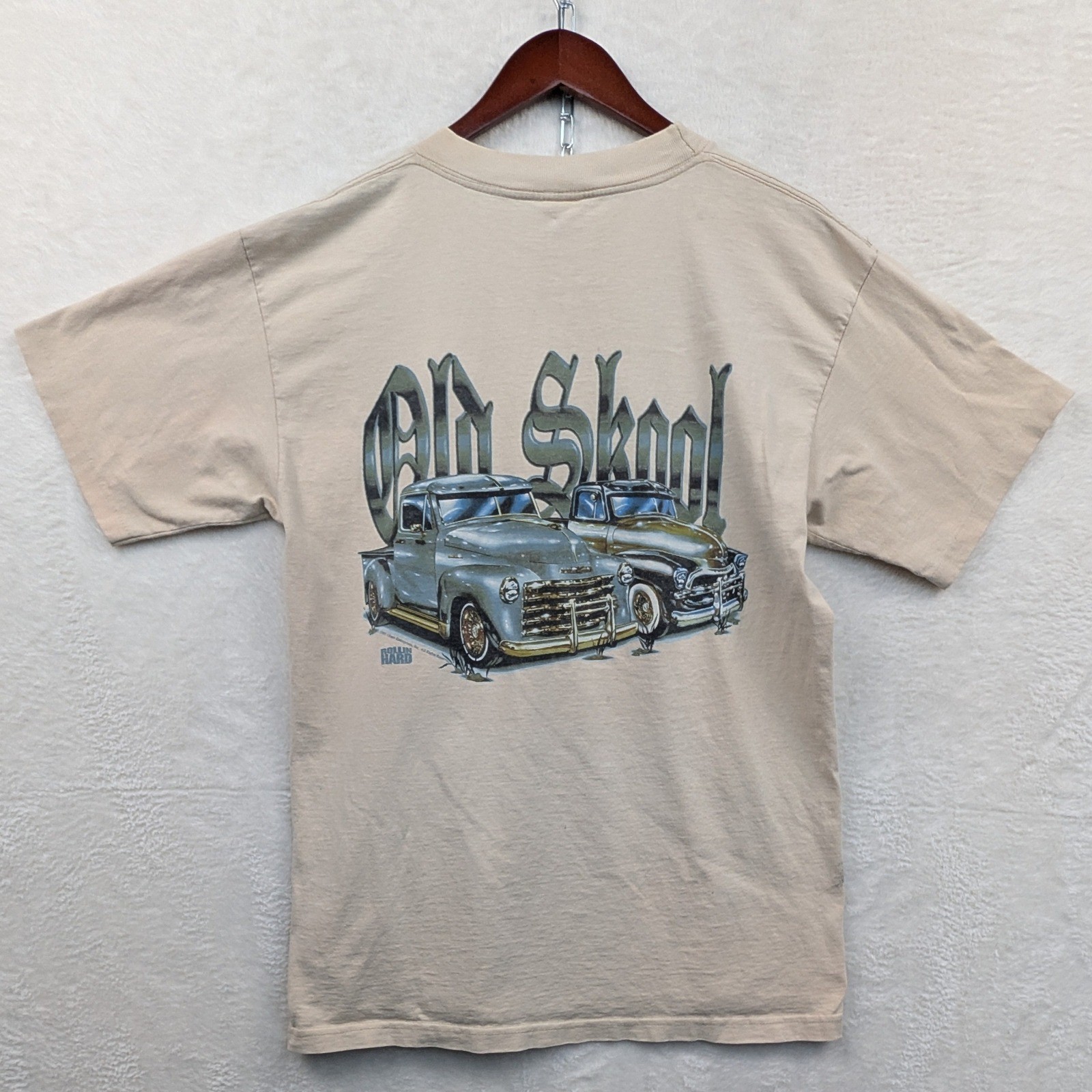 VTG T-Shirt Men L Tan Old Skool Lowrider Truck Rollin Hard Single Stitch USA 90s