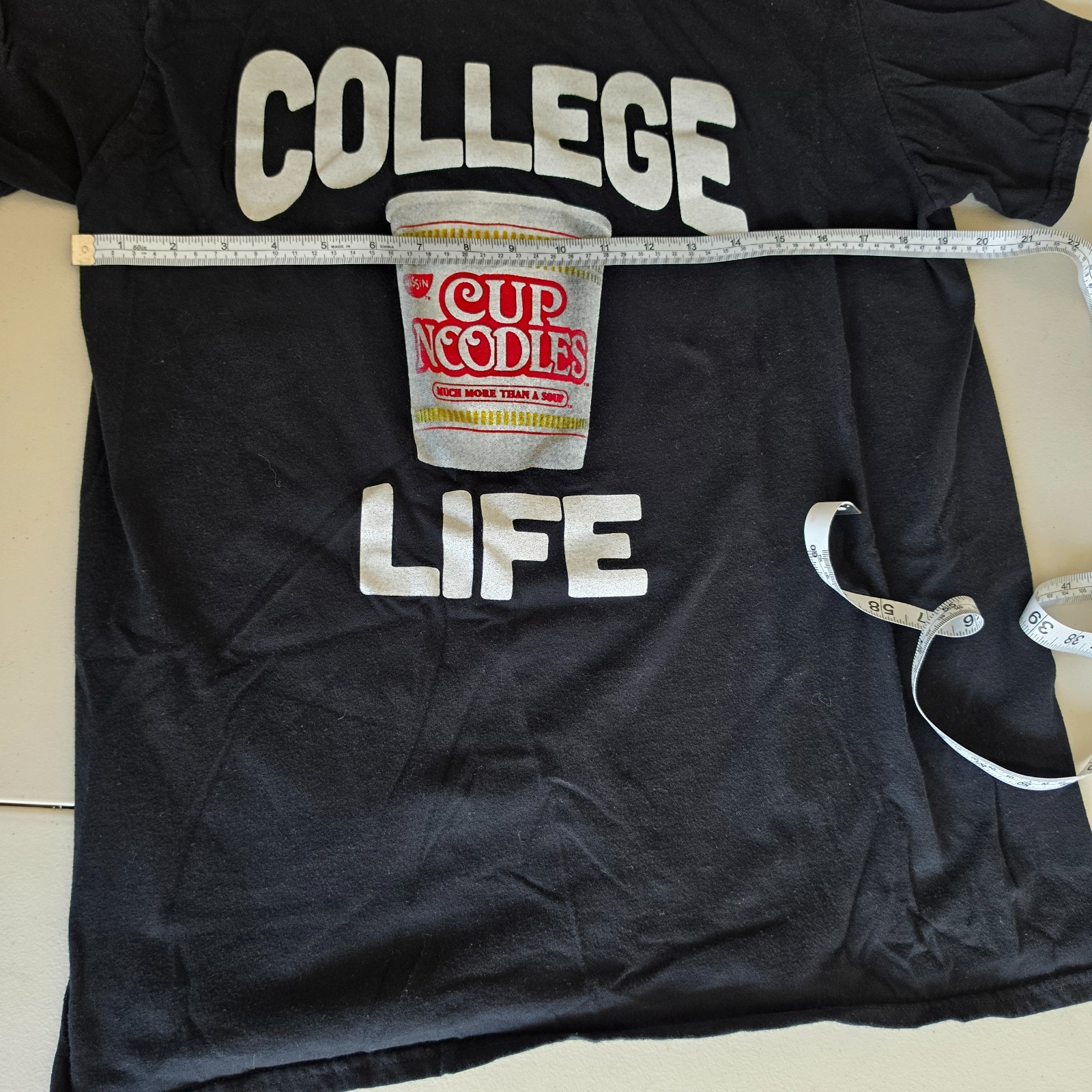 College Life Cup of Noodles Black Shirt by Tee Luv Adult Size Large