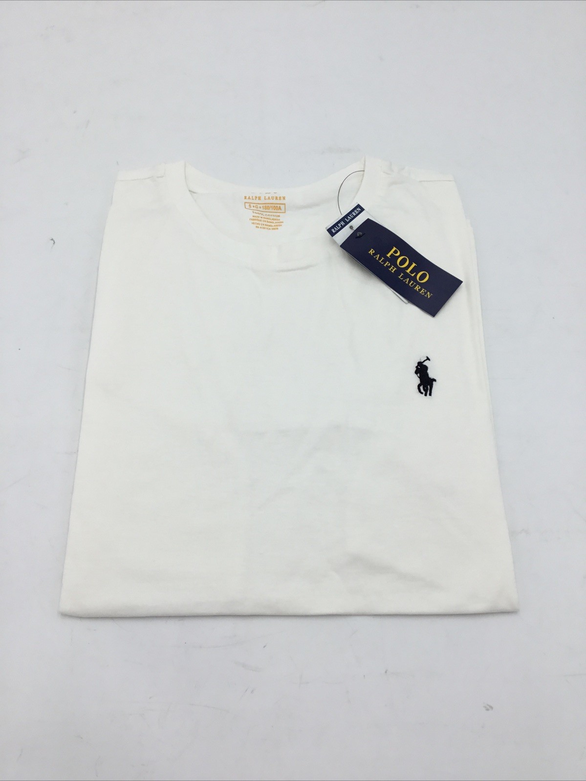 Polo Ralph Lauren Mens Custom Fit Crew Neck Short Sleeve T Shirt in White Medium