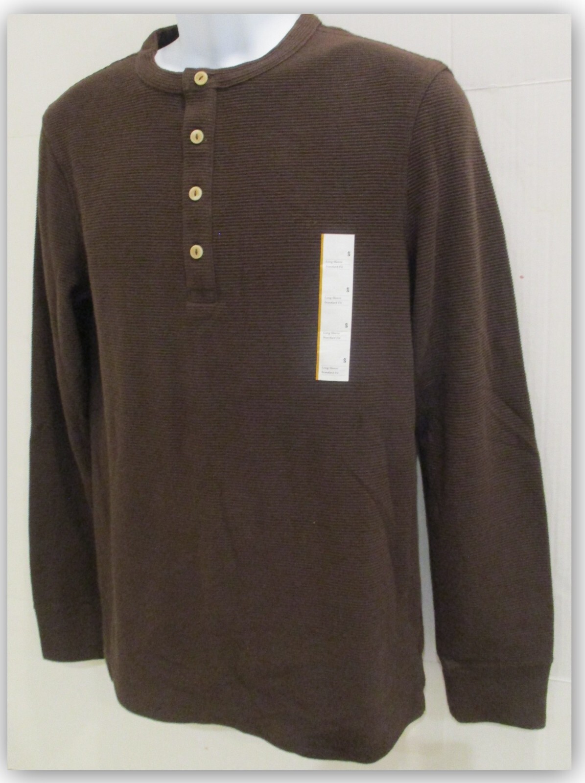 Long Sleeve Textured 4 Button HENLEY Shirts Goodfellow Tan / Brown / Green