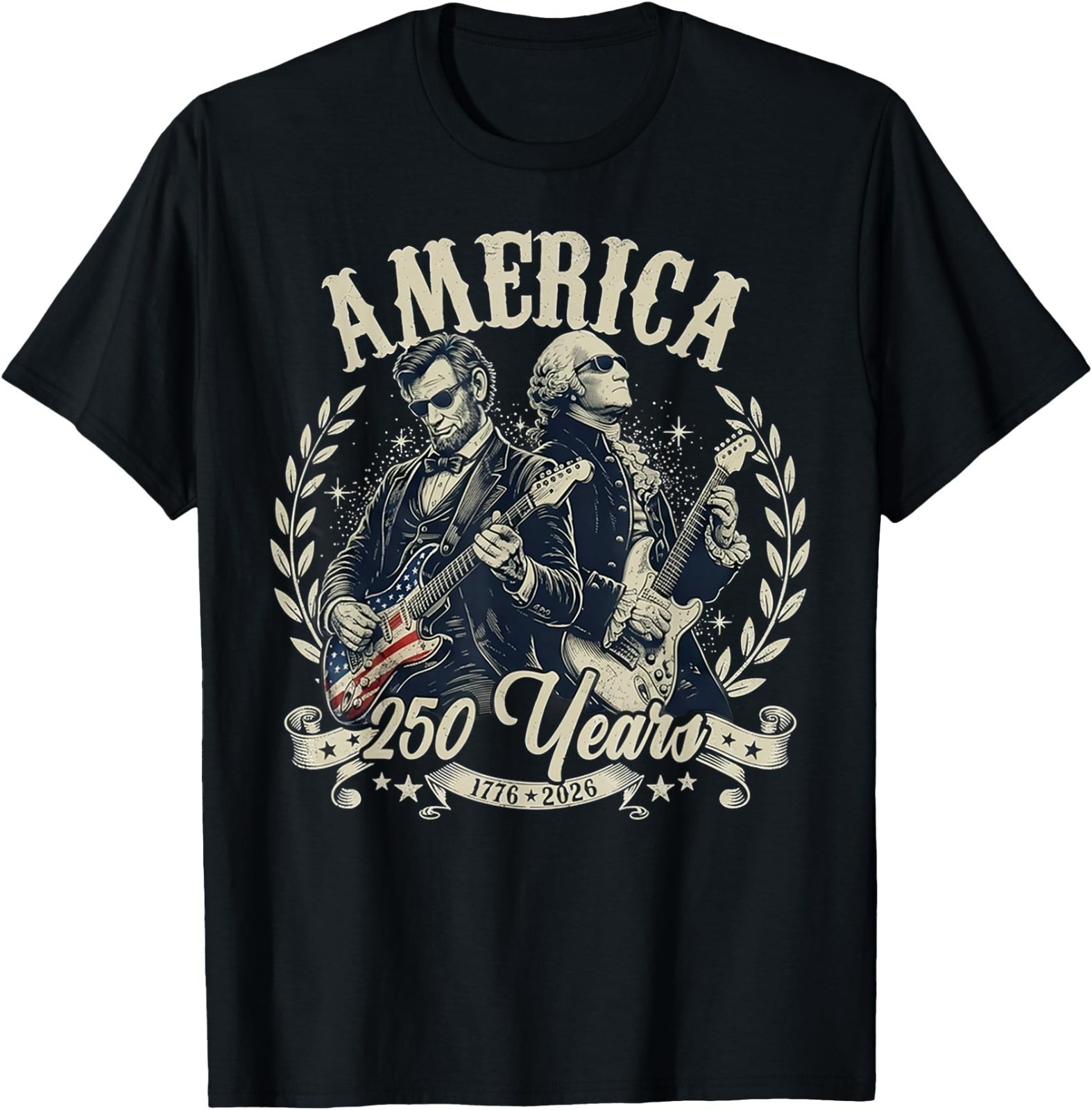 USA George Washington Abe Lincoln Playing Guitar 250th UNISEX T-Shirt,GIldan Tee