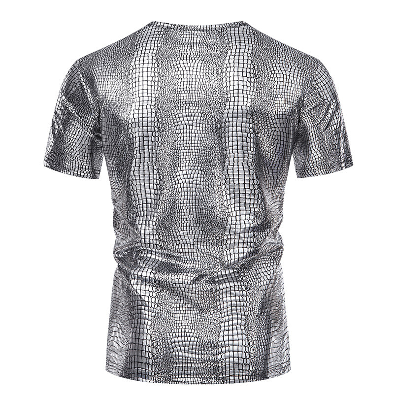 Men’s party stage glossy short sleeved round neck T-shirt