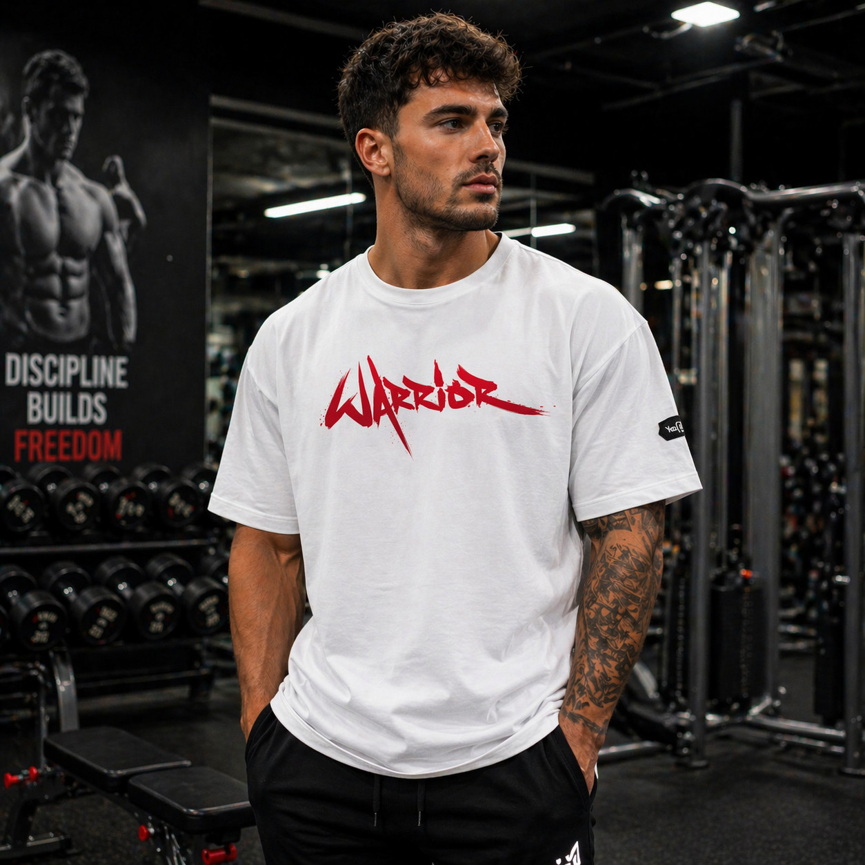 Men’s Gym T-Shirt WARRIOR Graphic Tee Fitness Workout Bodybuilding Muscle Shirt