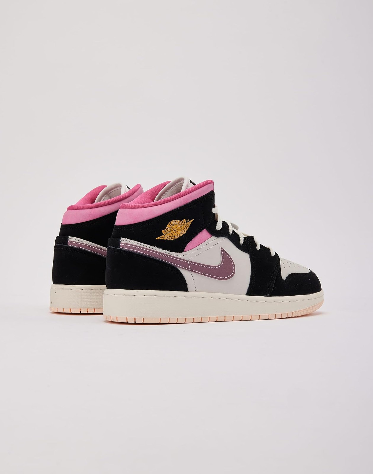 Jordan Air 1 Mid SE Grade-School (Black) – Black/Sail/Pinksicle/University Gold
