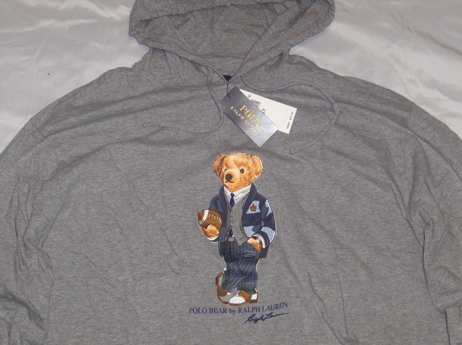 POLO RALPH LAUREN Mens BIG & TALL Football Bear Hoodie T-Shirt Tee, HEATHER GRAY