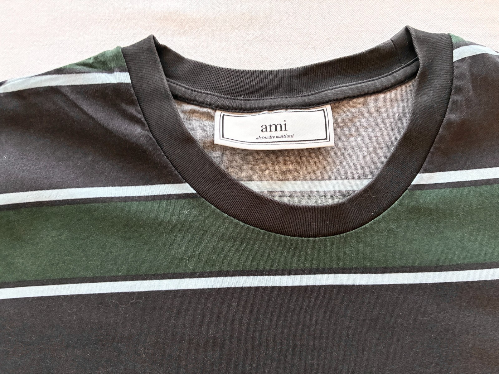 AMI Paris Blue and Green Striped T-shirt
