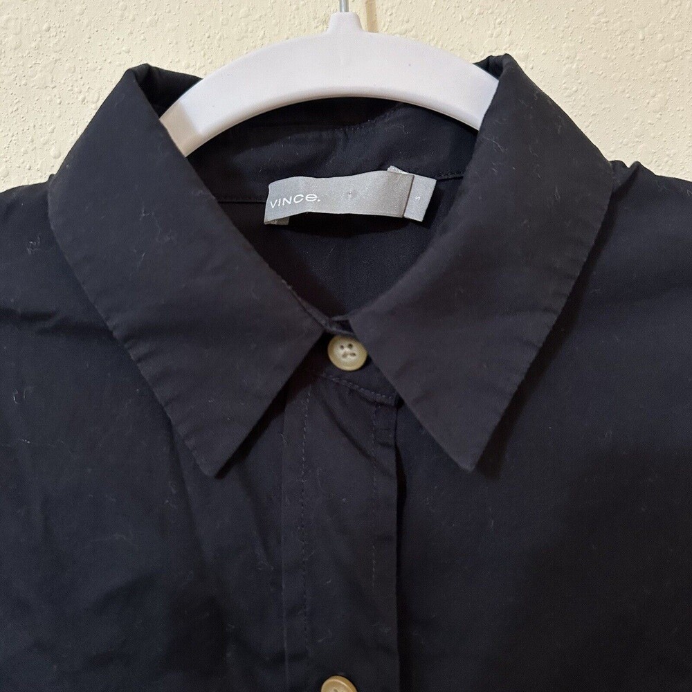 Vince Small Black Long Sleeve Button Up Tie Back Collared Shirt Blouse