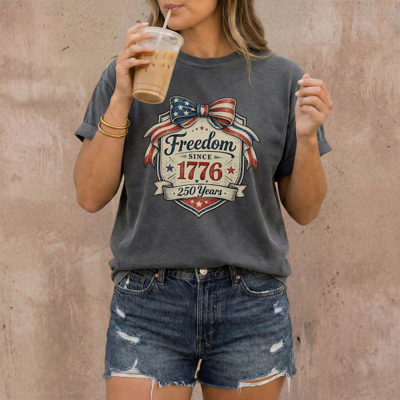 Vintage Freedom Bow Comfort Tee Shirt Women Men Soft