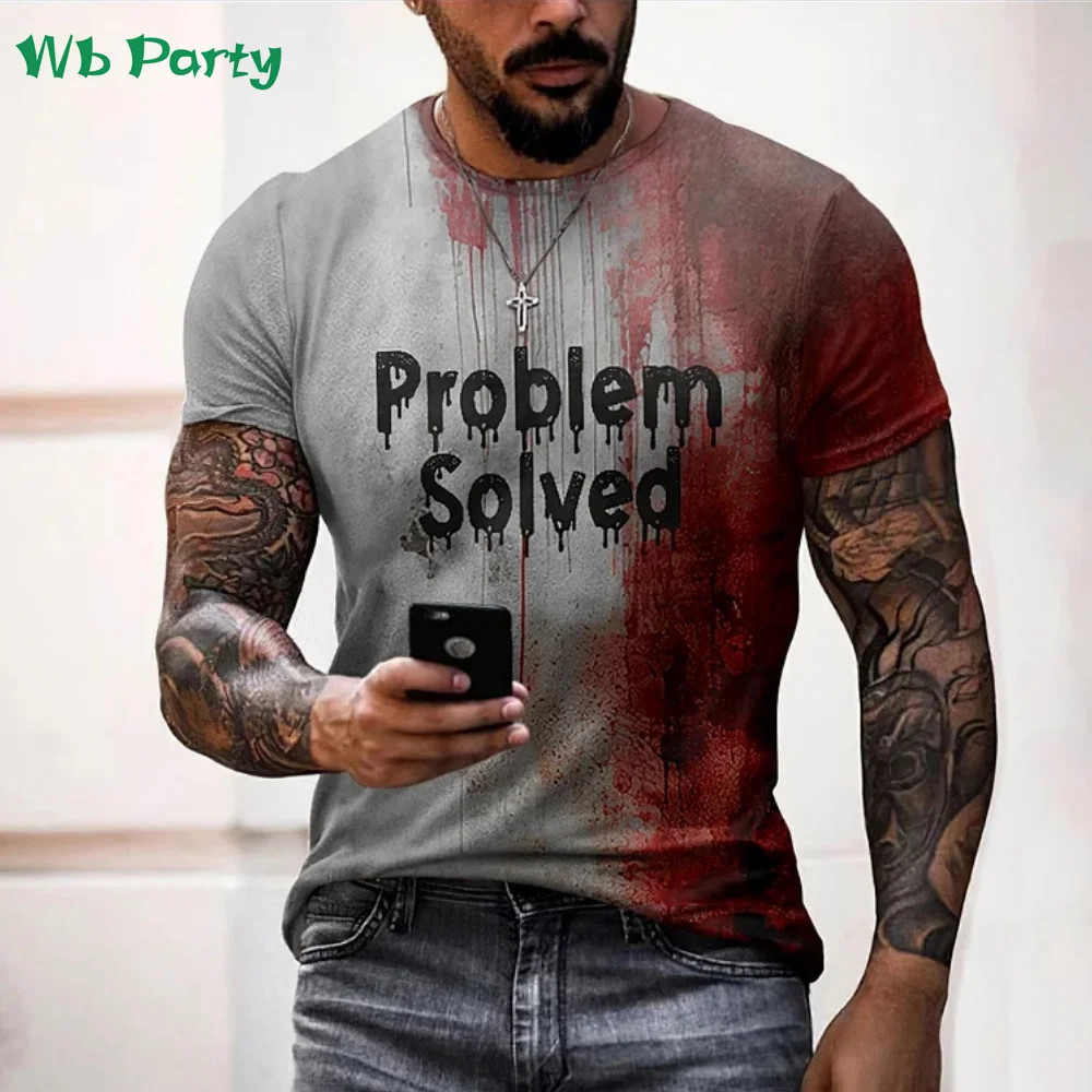 Men’s Bloody Print 3D Halloween Short Sleeve T-Shirt