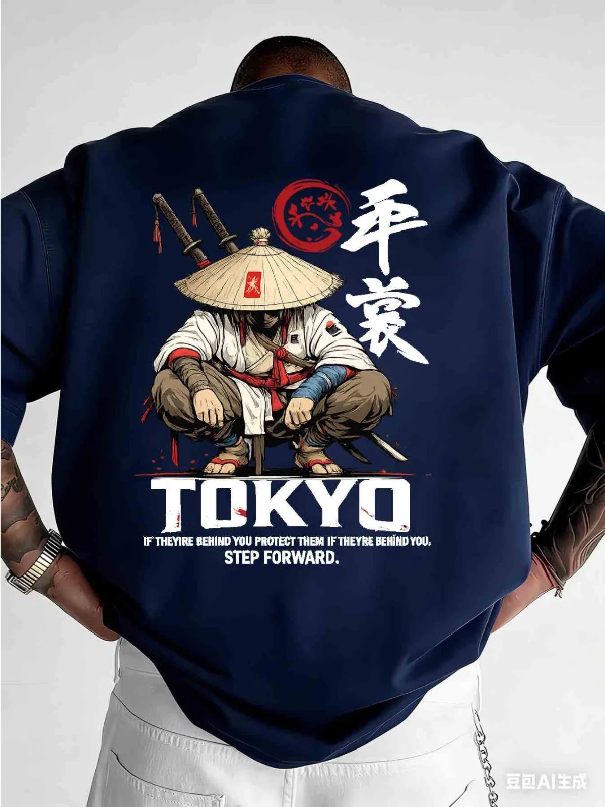 Men Japanese Ninja Cotton T-Shirt Anime Style Graphic Loose Fit Streetwear Tee