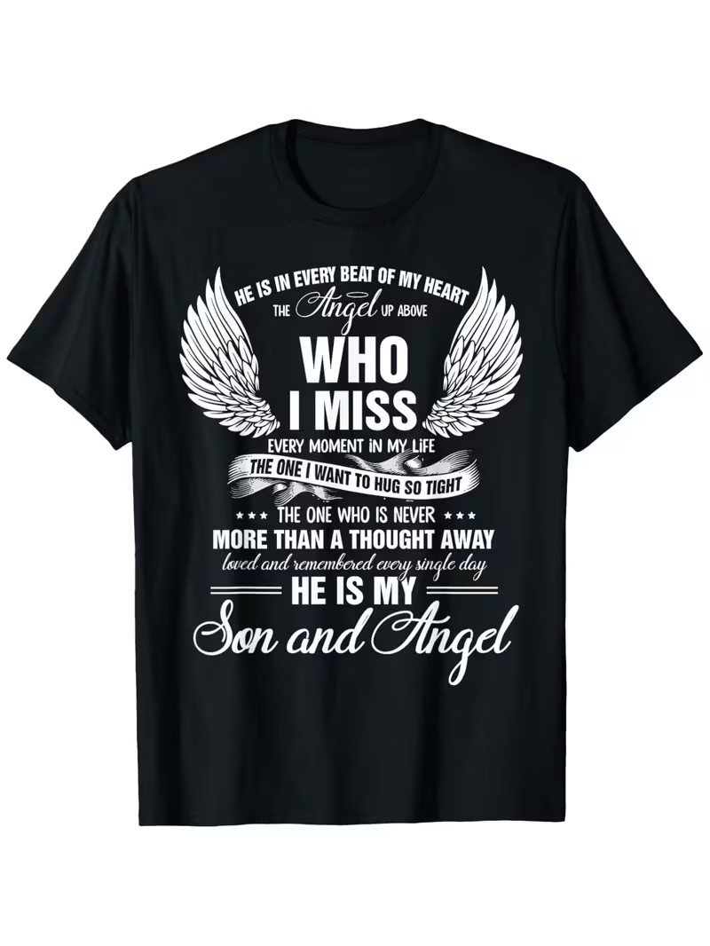 My Son Is My Guardian Angel in Heaven T-Shirt – Memorial Quote & Wings Design, 1