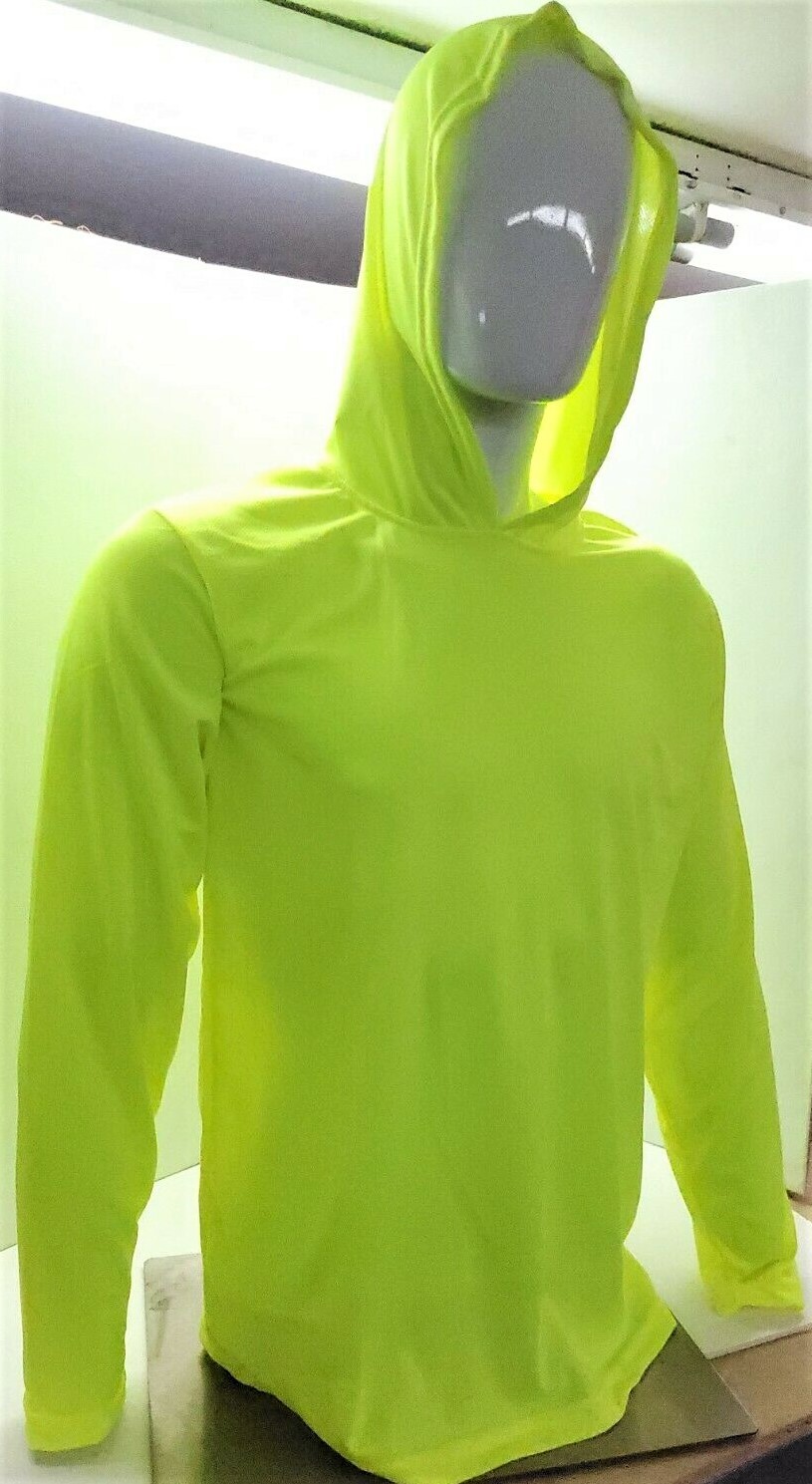 Neon Yellow Long Sleeve Safety Shirt With Hoodie, Polyester Birdeye mesh fabric