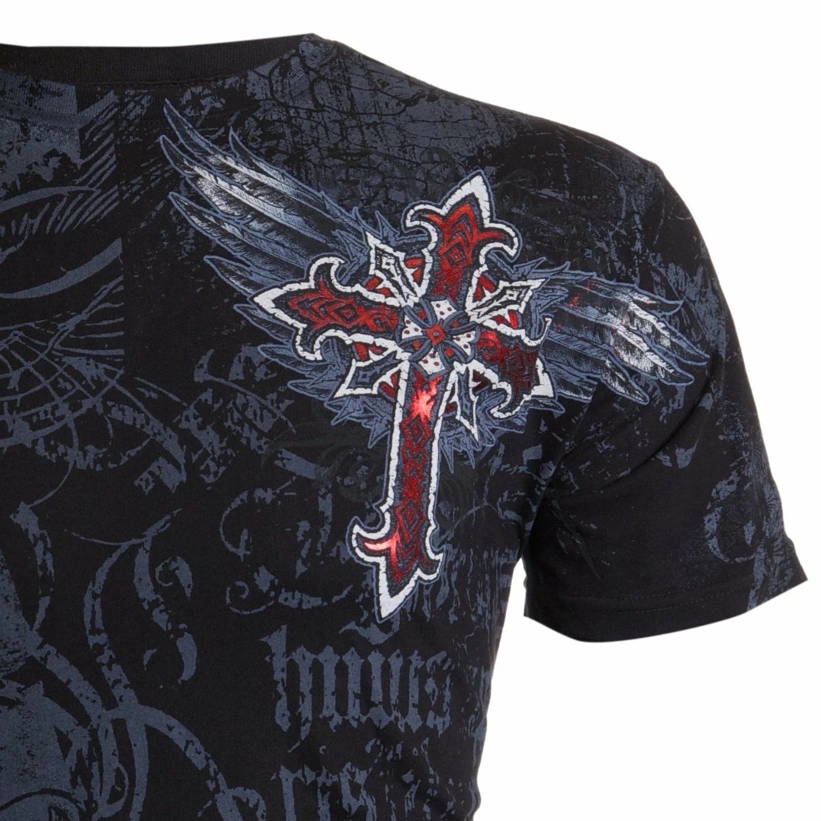 Archaic Affliction Men’s T-Shirt RED FLAG Cross Wings Biker Black S-5XL